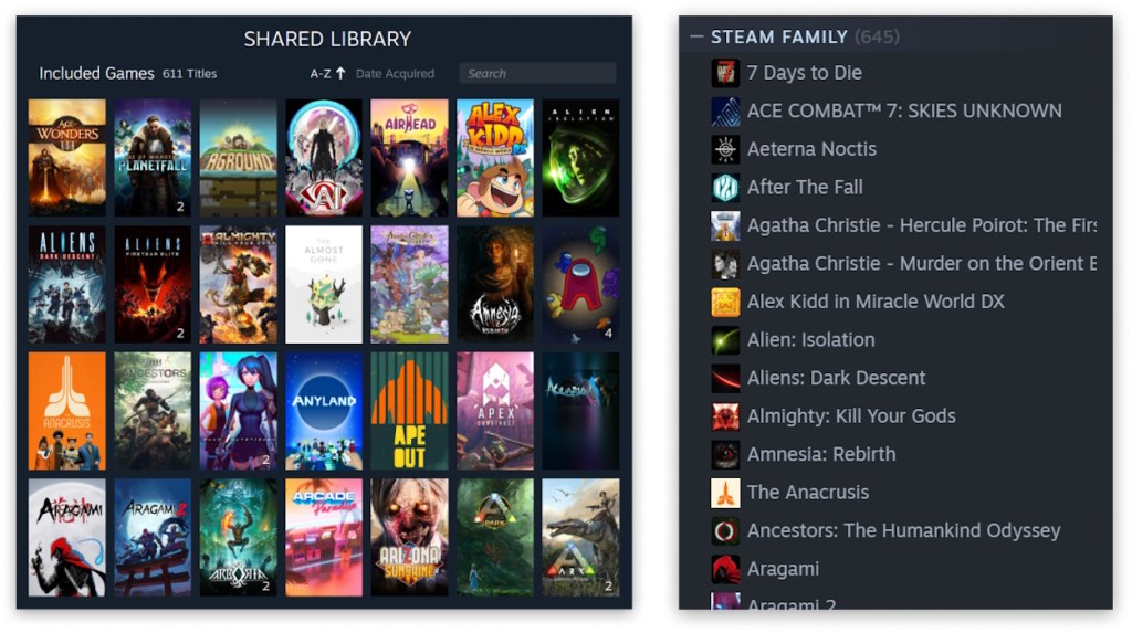 Bibliothèque partagée des familles Steam