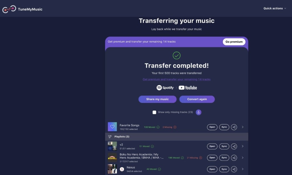 Transfer Complete - Transfer Playlists from Spotify to Youtube music