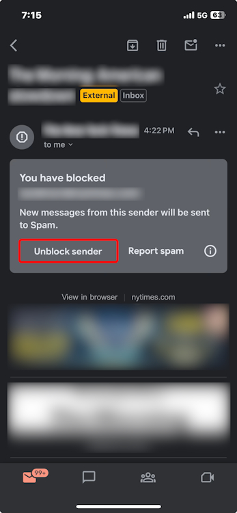 Unblock sender on Gmail mobile app
