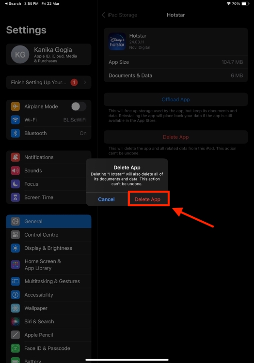 Uninstall iPad apps from Settings