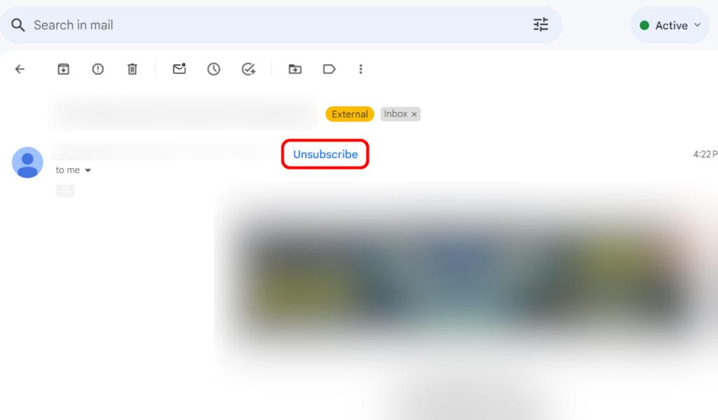 Unsubscribe button on Gmail web version