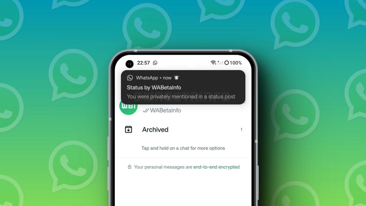 WhatsApp mentions feature for status updates preview on Android