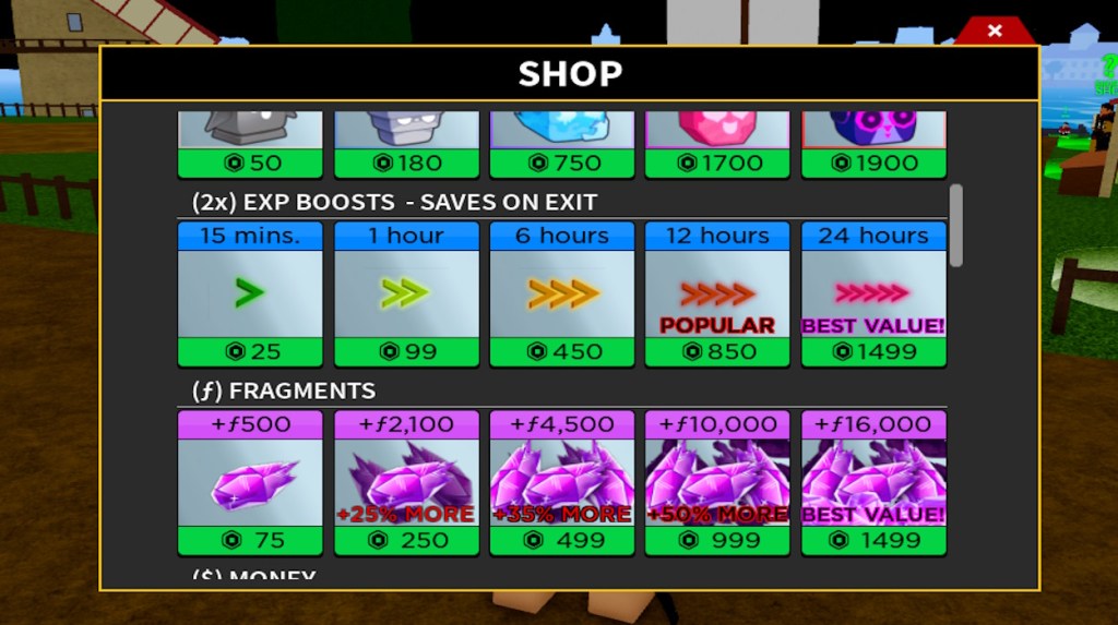 XP boosters to level up fast in Blox Fruits