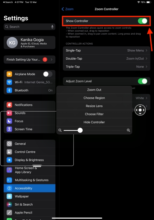 Zoom Controller option on an iPad