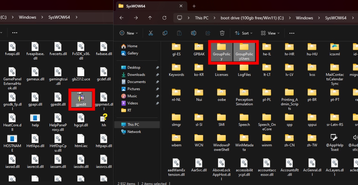 gpedit.msc and other files in Syswow64 need to be copied to System32 folder in Windows 11 home to fix group policy editor not working