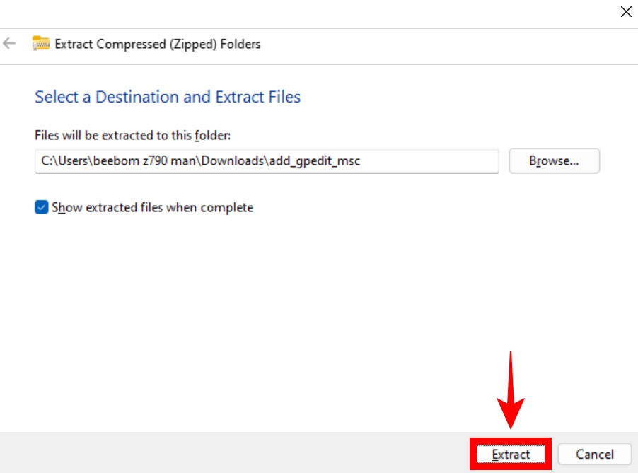 extract button in windows 11 for .zip files