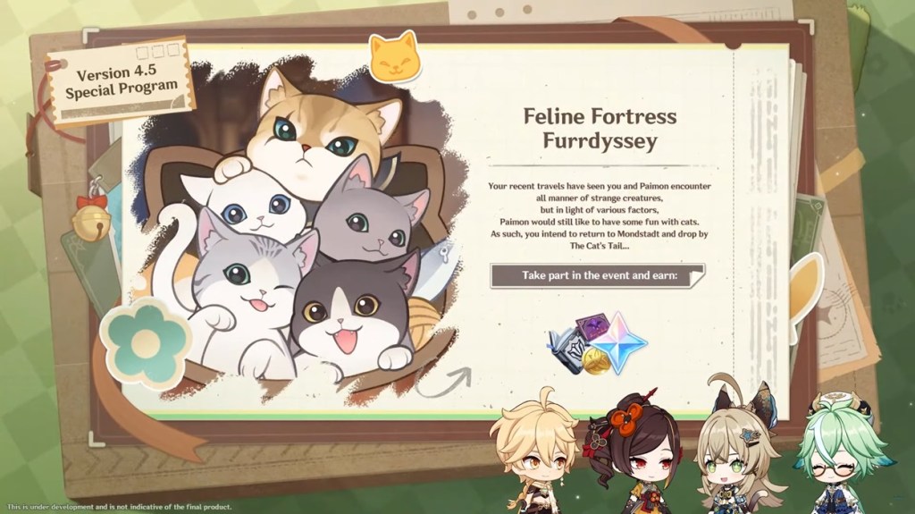 Feline Fortress Furrdyssey Genshin 4.5 event