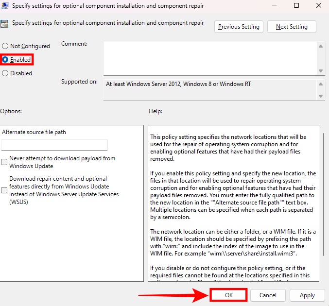 fix for error 0x800f081f with group policy editor setting