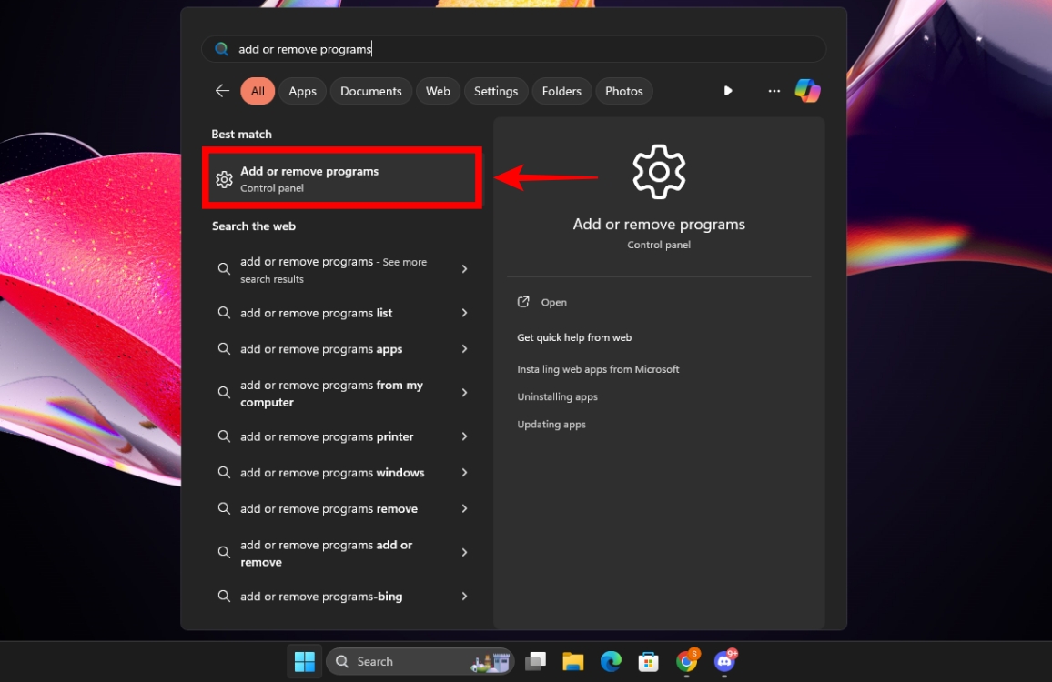 add or remove programs in windows 11