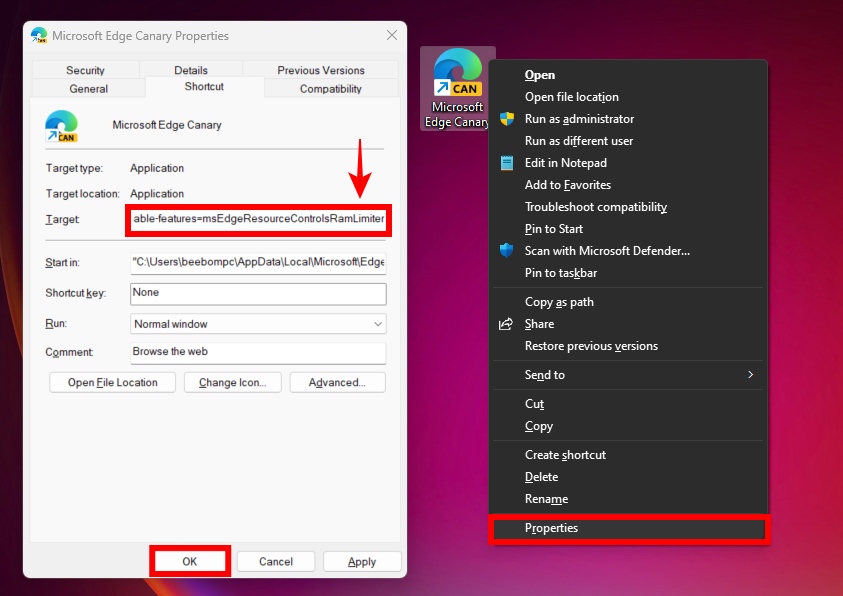 how to enable ram management feature in Windows 11 Microsoft Edge canary browser