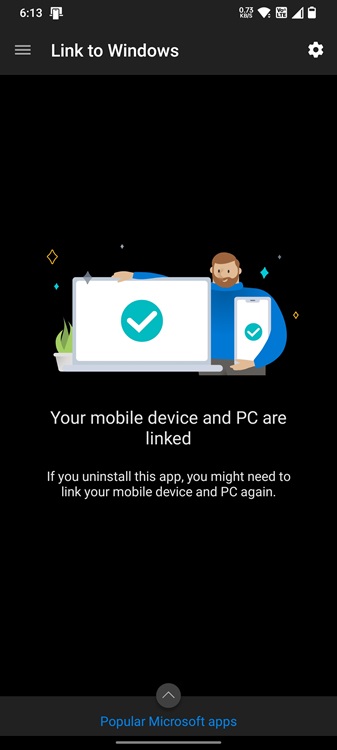 link to windows app on android
