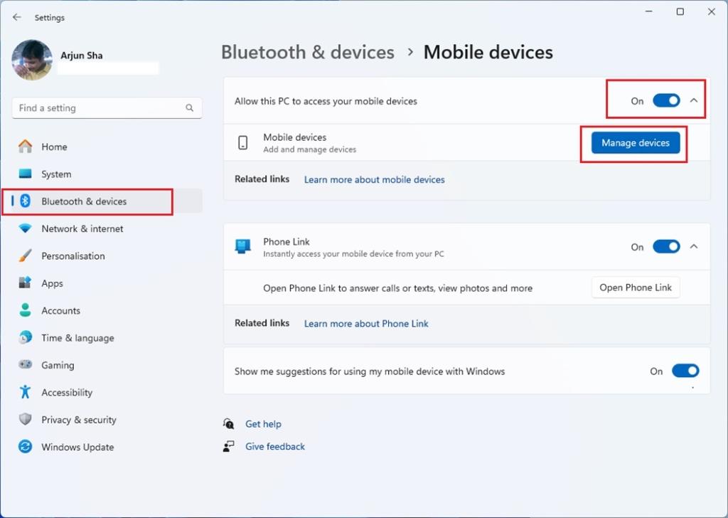 manage mobile devices in windows 11