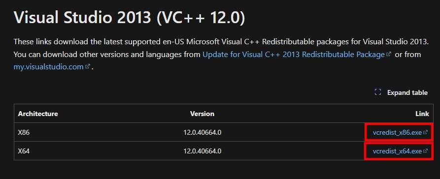 older visual c++ redistributable