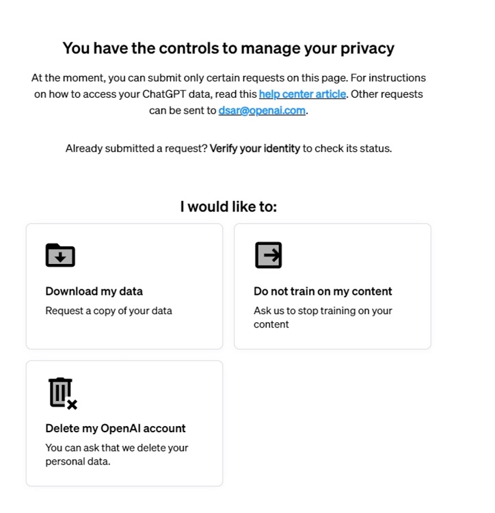 openai privacy control page