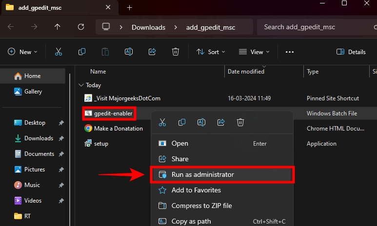 running a file with administrator privileges in windows 11 