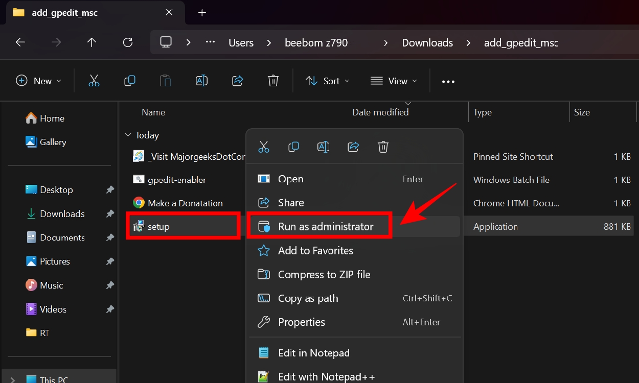 running an executable file as administrator in windows 11