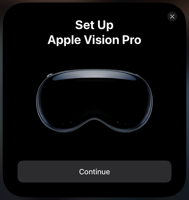 Pop up on iPhone to set up Apple Vision Pro