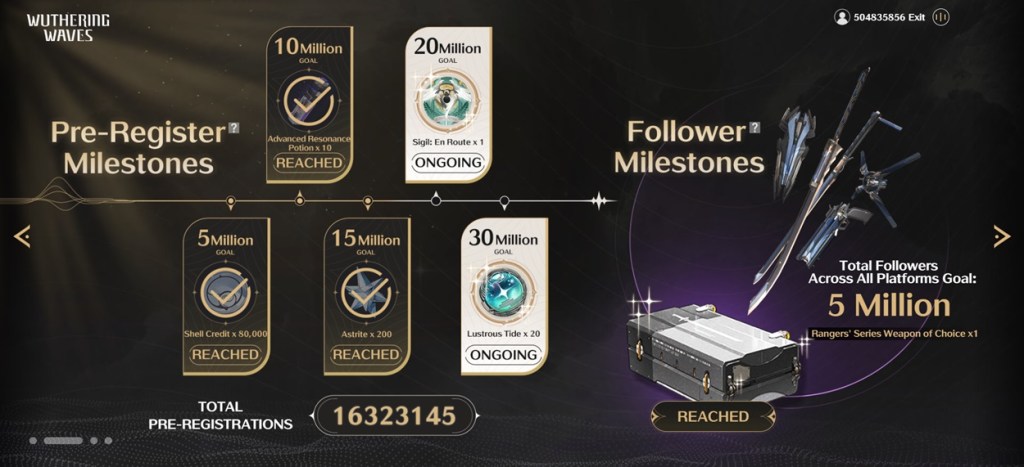 Wuthering Waves Milestone Rewards