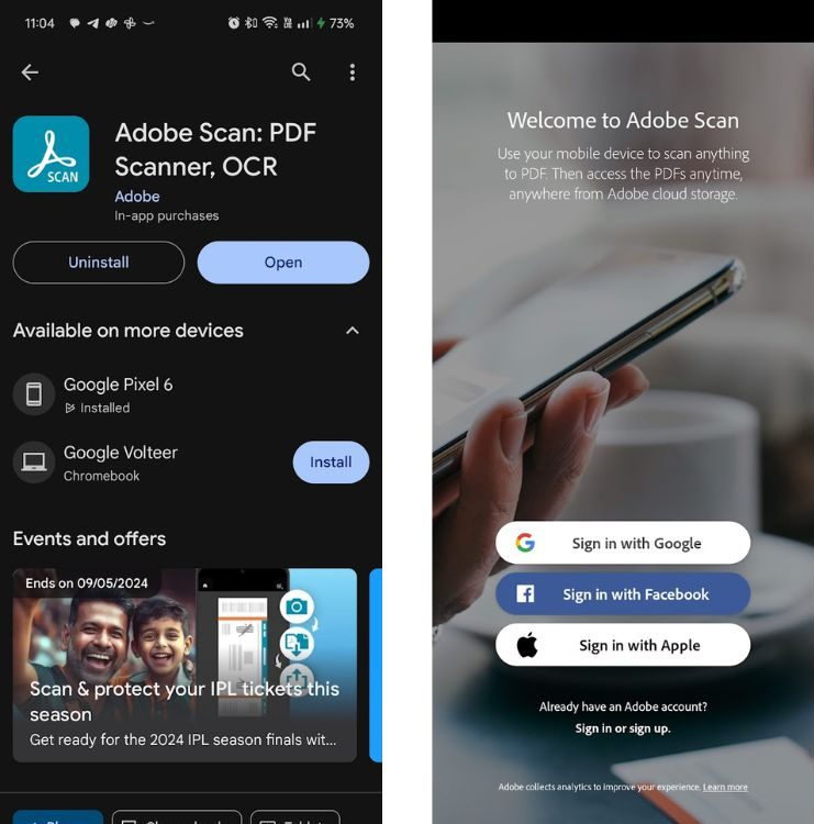 Adobe Scan login - scan documents on Android