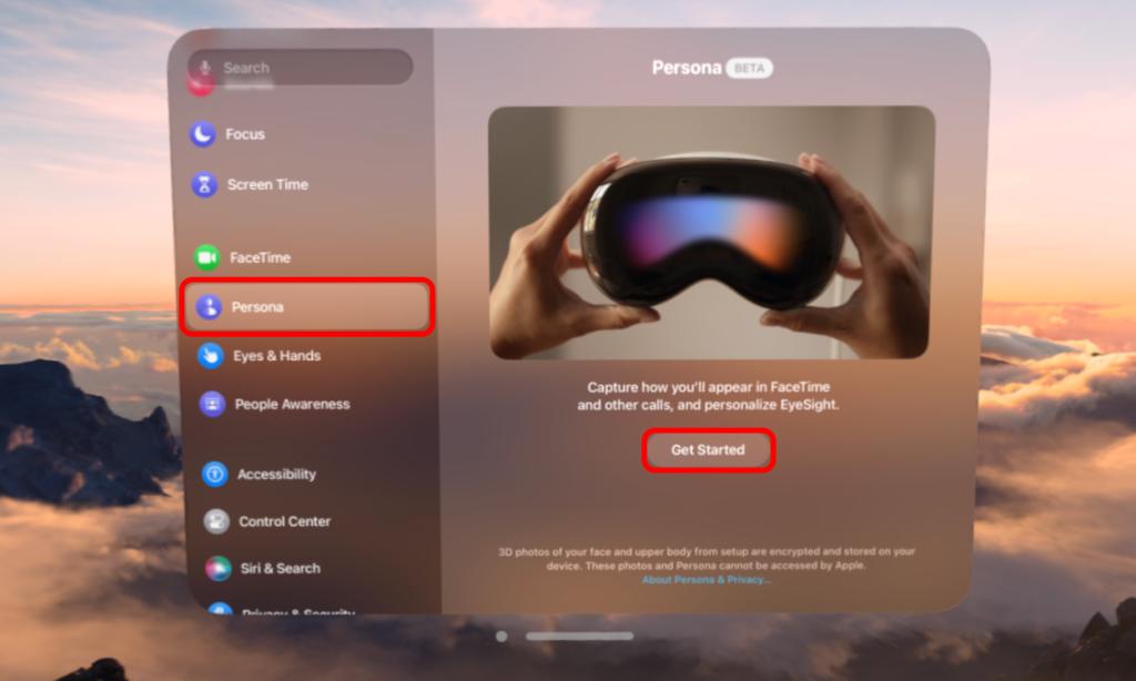 Apple Vision Pro Persona in Settings