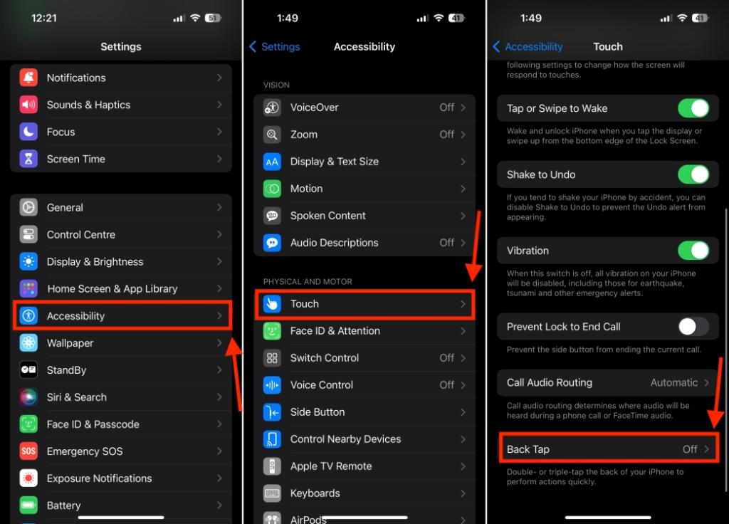 Back Tap option in Accessibility Settings