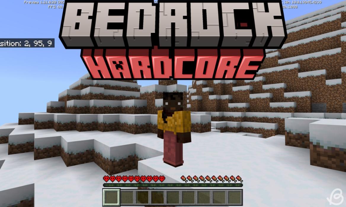 Player in the Minecraft Bedrock 1.21.0.20 preview inside the hardcore world