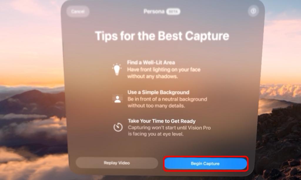 Begin Persona Capture Vision Pro