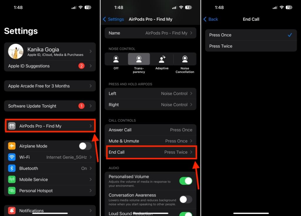 Change End Call setting on AirPods to Press Once