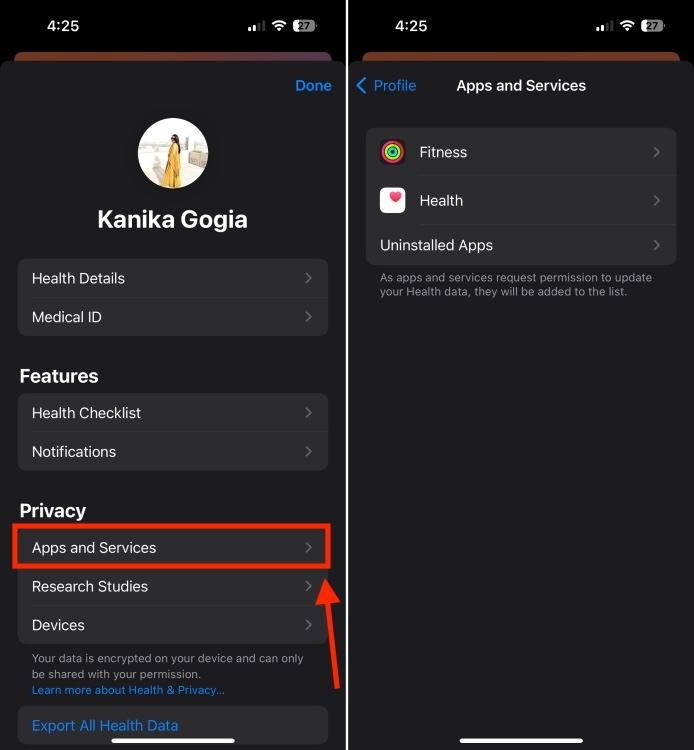Check apps that are allowed to update data in the Health app
