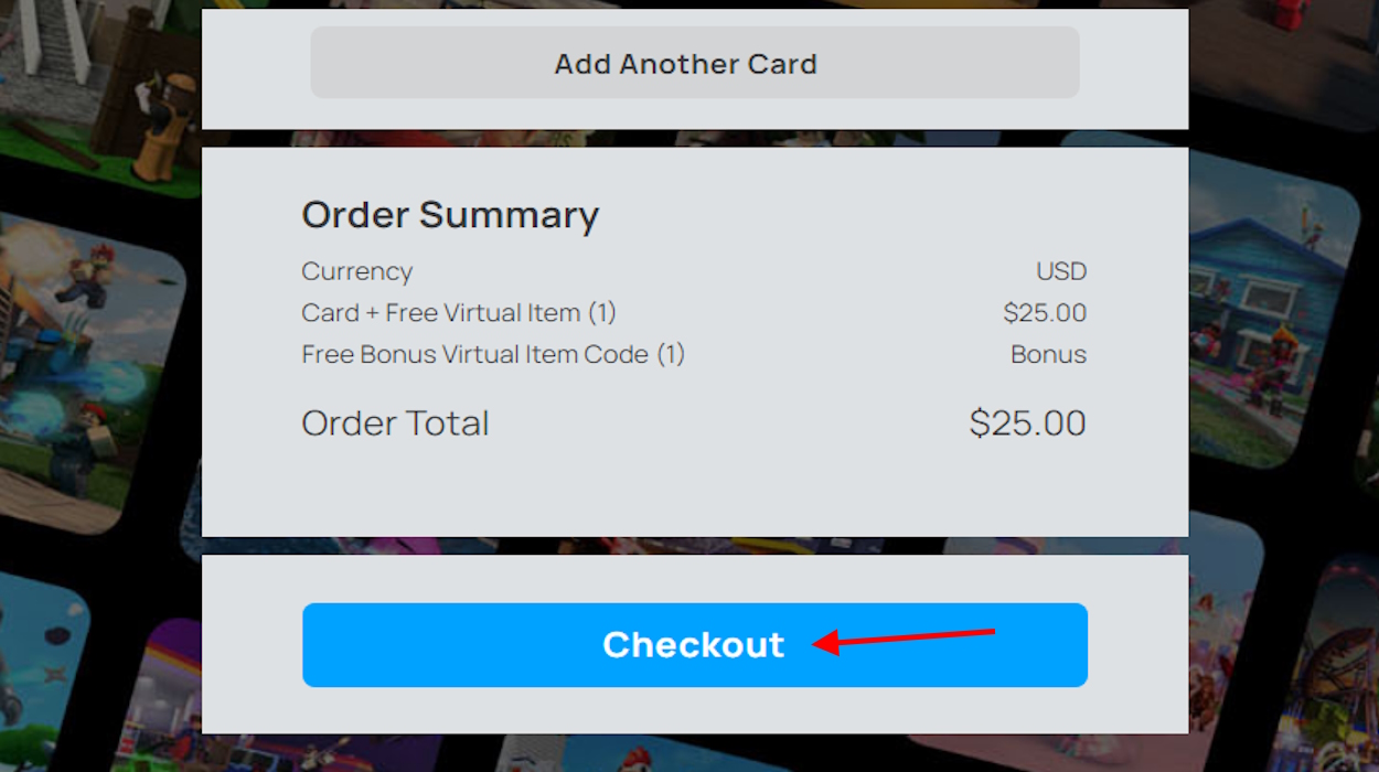 Checkout option for Roblox gift card
