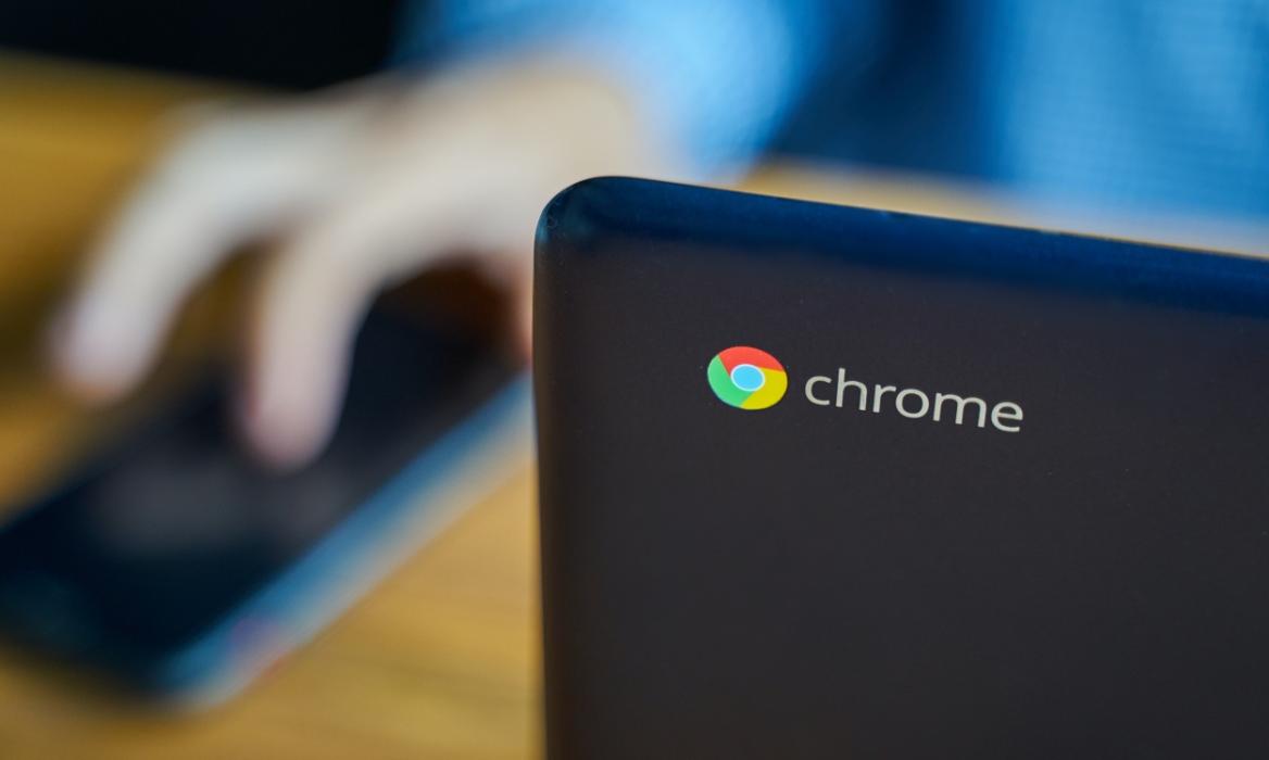 a chromebook with the chrome icon