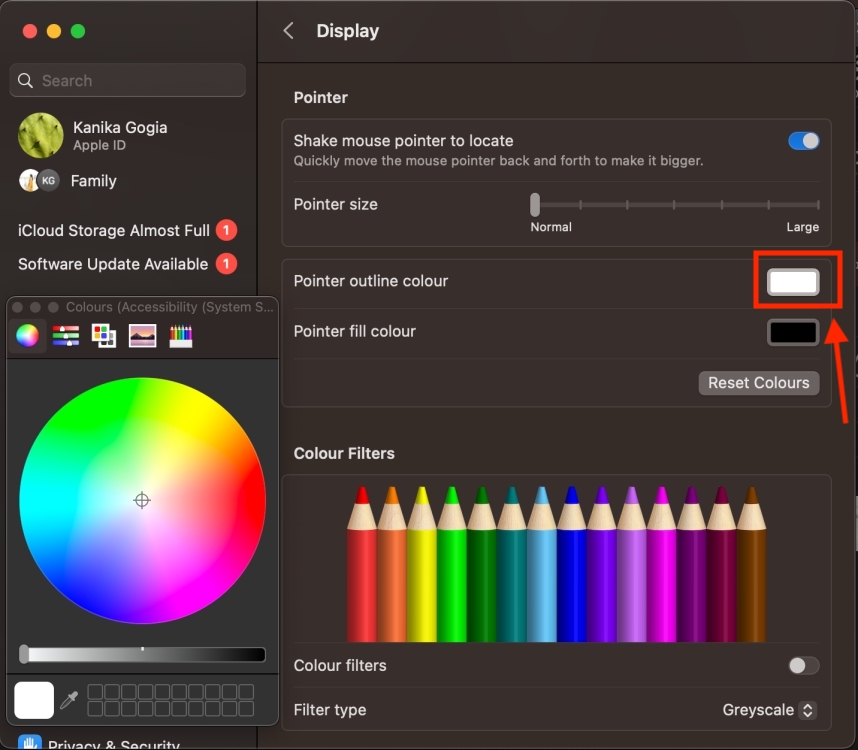 Color Wheel to choose the color of Mac pointer