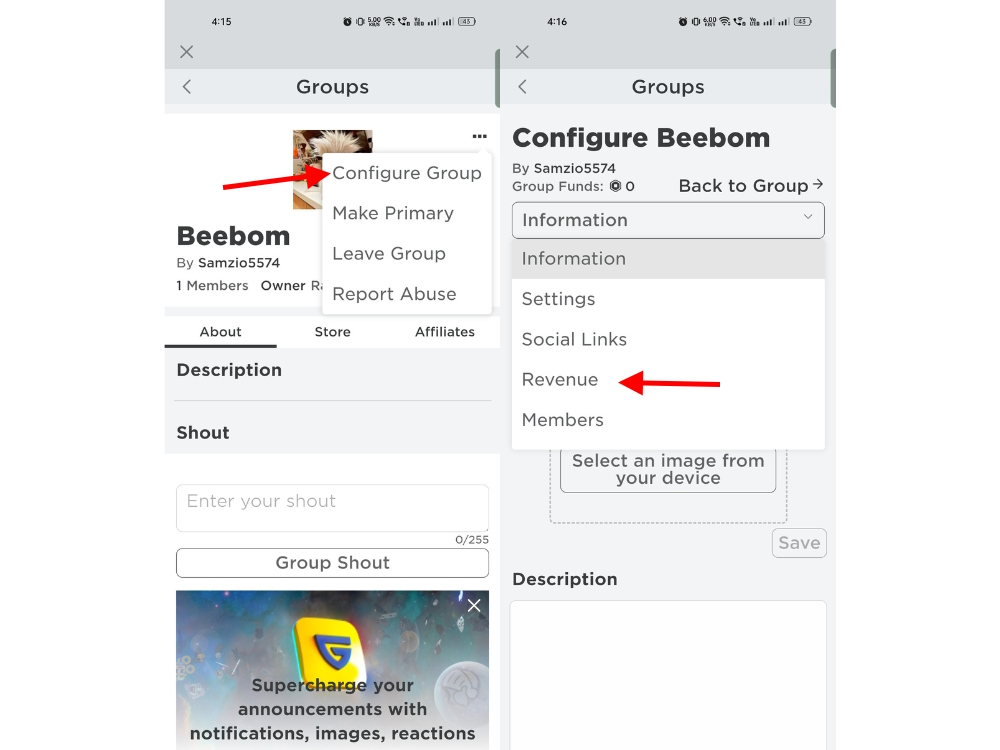 Configure Group and go to Revenue section