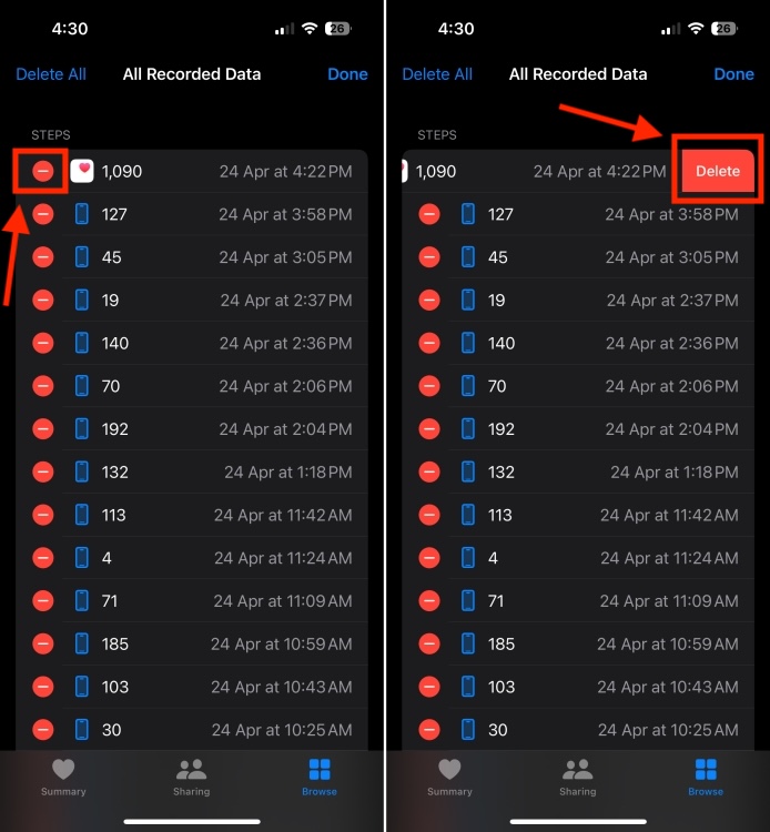 Delete Health app data