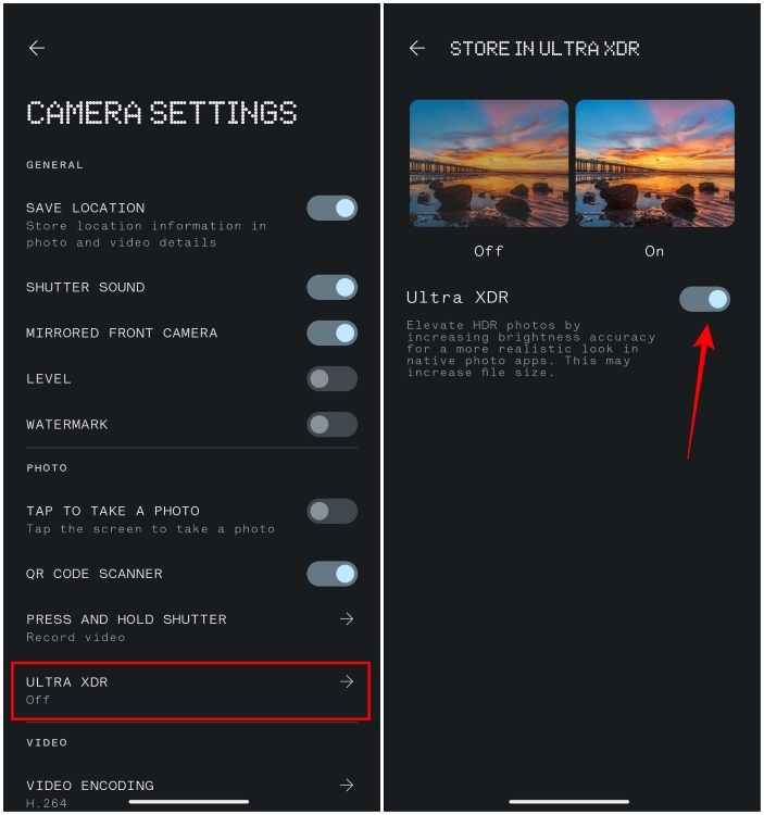 Enable Ultra XDR in camera app