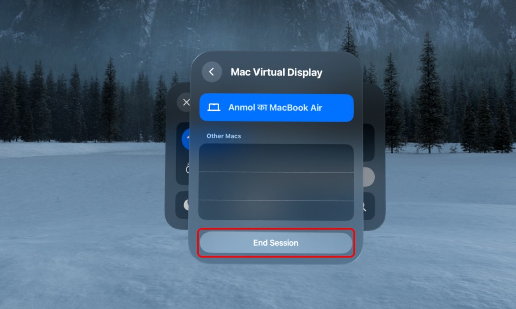 End Mac Virtual Display Session in Vision Pro