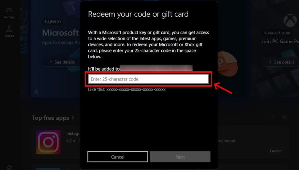 Enter the code in the marked box to redeem Fallout 76 for Microsoft PC