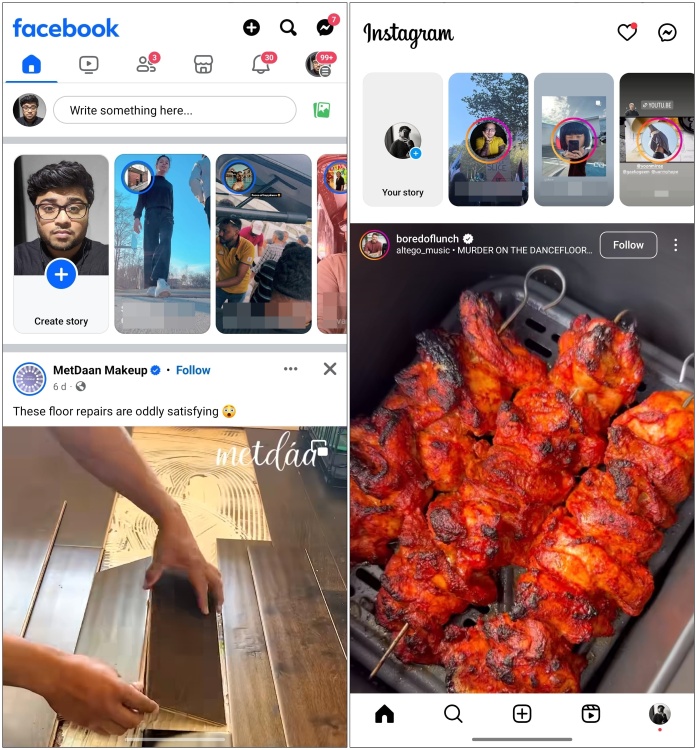 Facebook Story compared with Instagram story layout