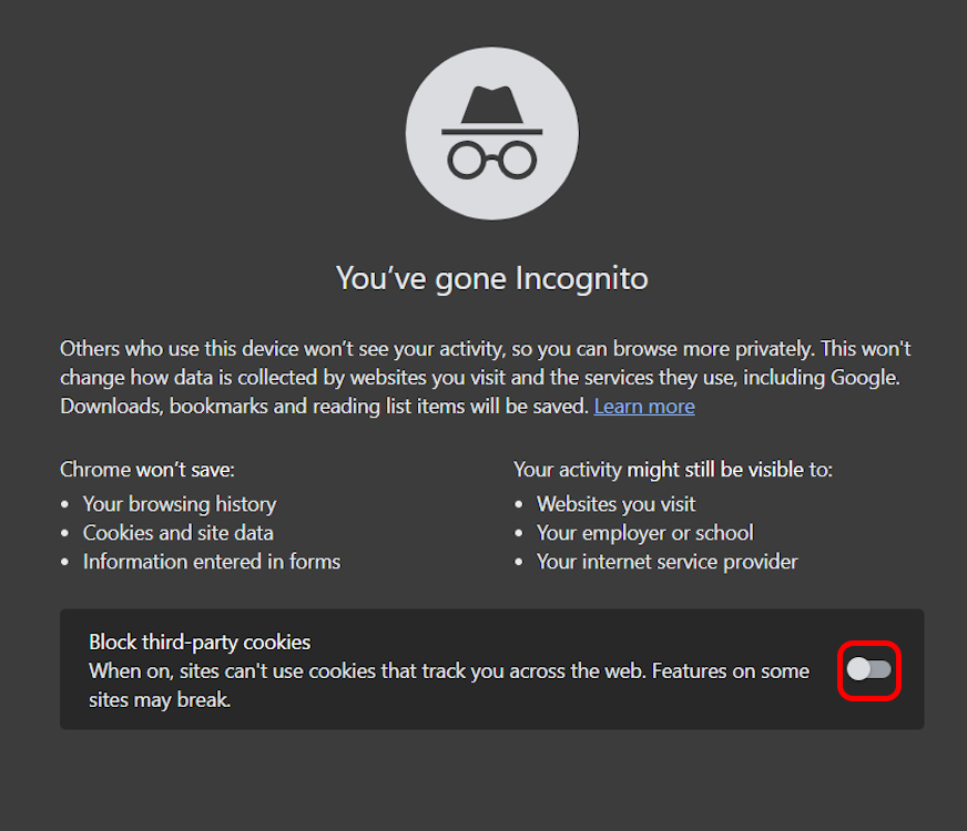 Google Chrome Incognito Mode updated wording and third-party cookies blocking toggle