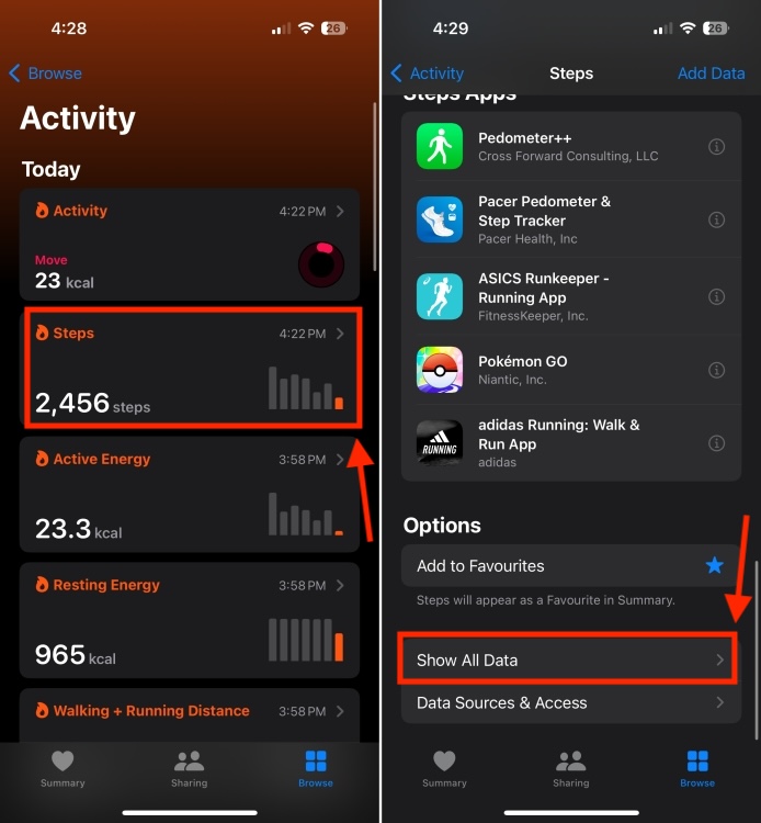 How to remove data in Health app