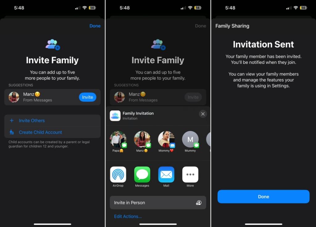 Invite Family on iPhone