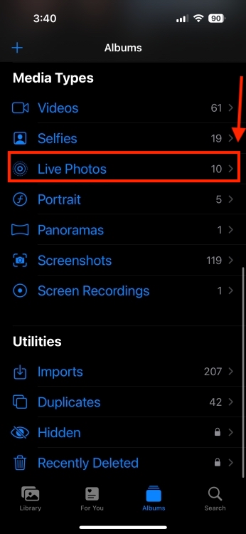 Live Photos Album in the Photos app