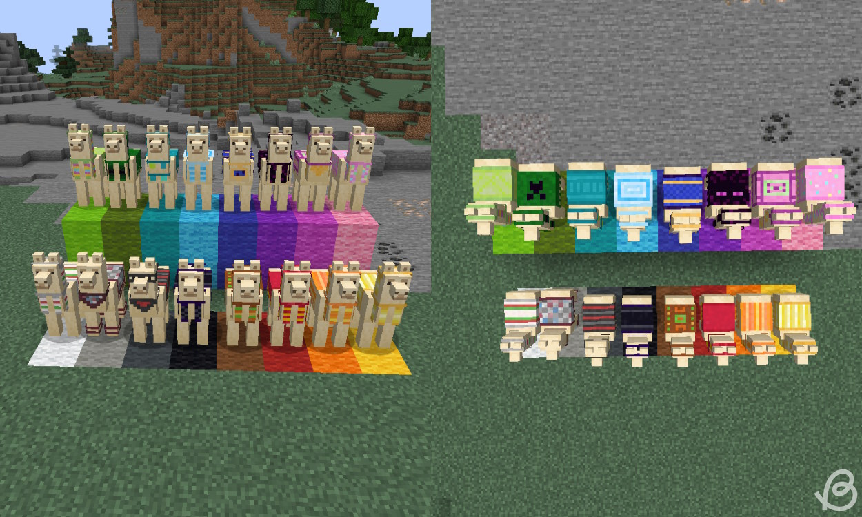 Llamas with all carpet variants in Minecraft