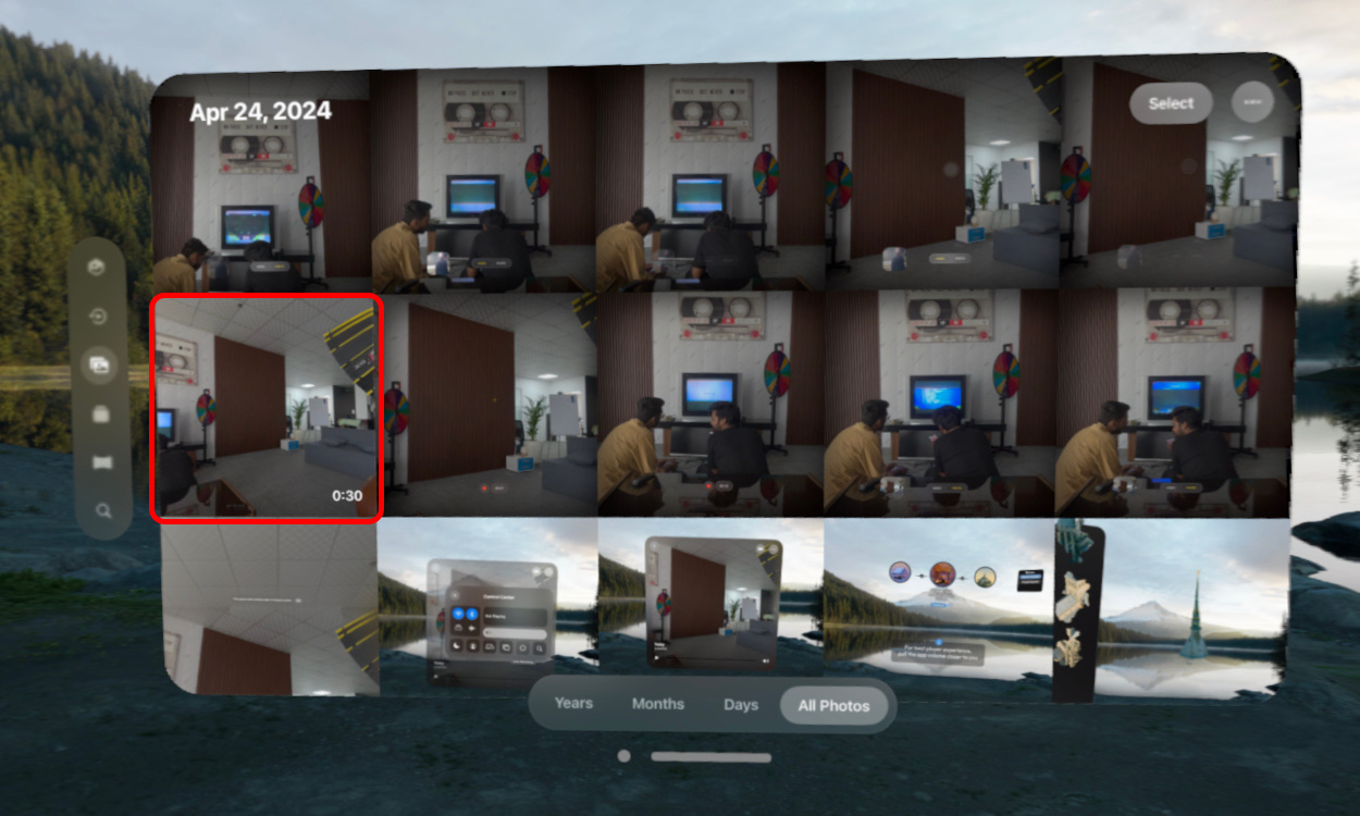 Locating a spatial video in the Vision Pro Photos app