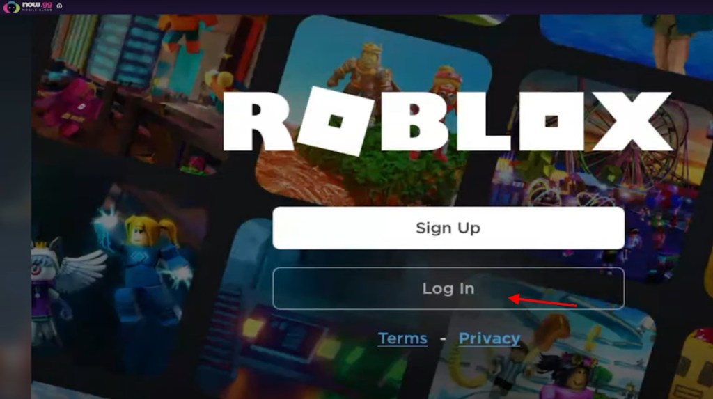 Log In option in Now GG Roblox