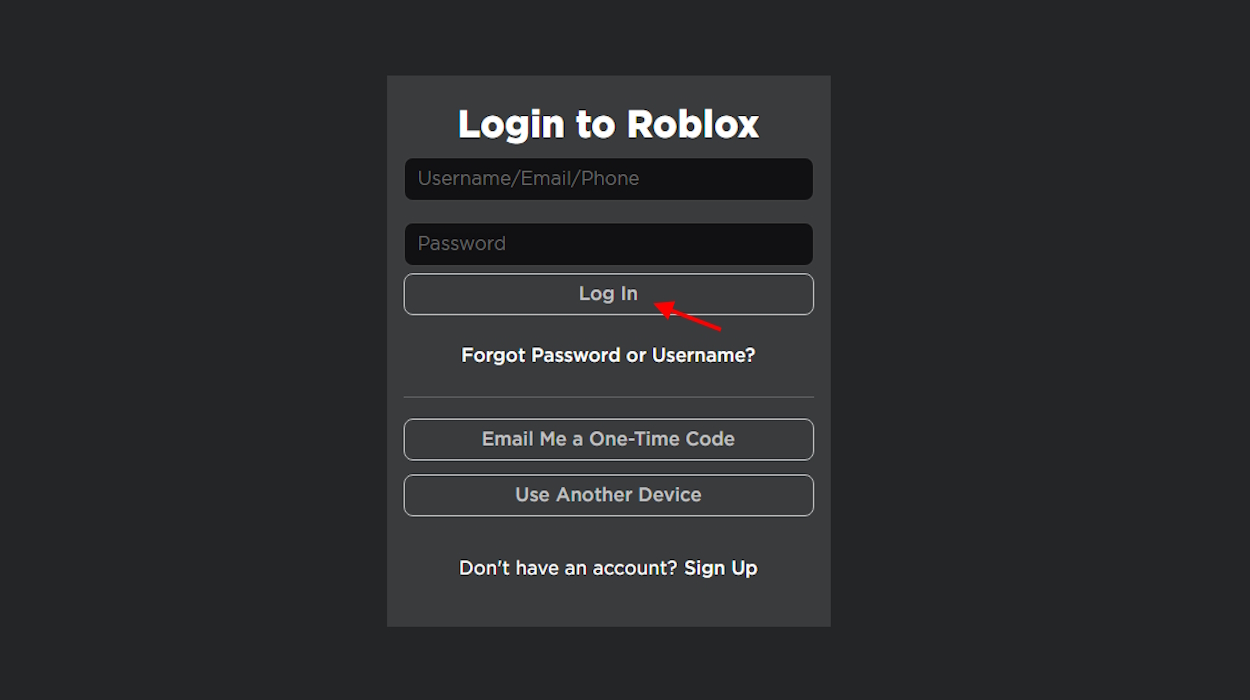 Log in Roblox website