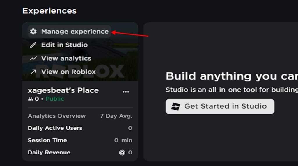 Manage Experience in Roblox