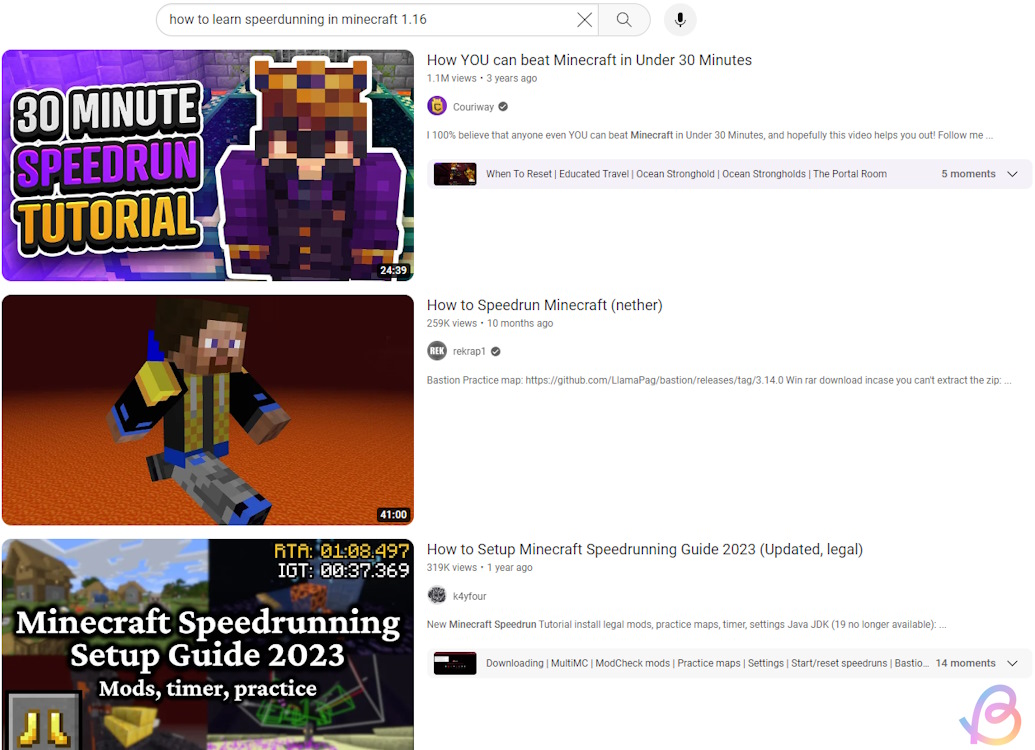 Videos to help you learn Minecraft speedrunning from amazing speedrunners