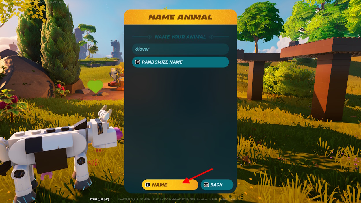 Name your Barn animal to recruit in LEGO Fortnite