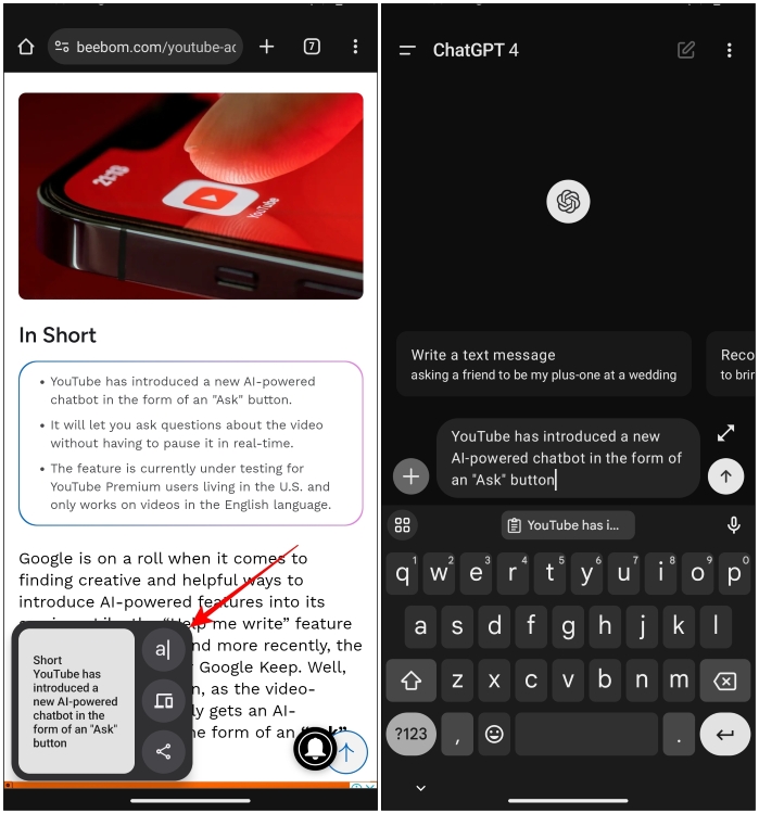 Nothing OS new ChatGPT clipboard shortcut